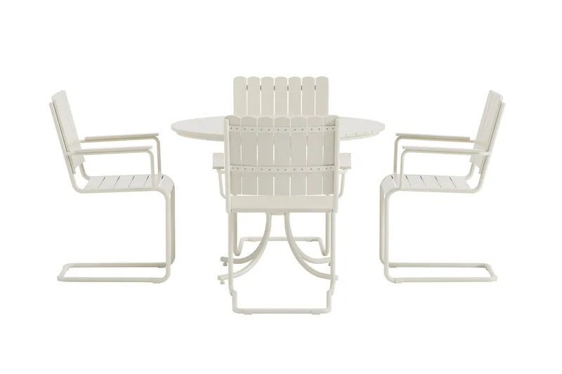 Kullaberg rundt havemøbelsæt med 4 stole 104 cm stål aintwood - Hvid - Havemøbler - Udendørsgruppe - Havesæt