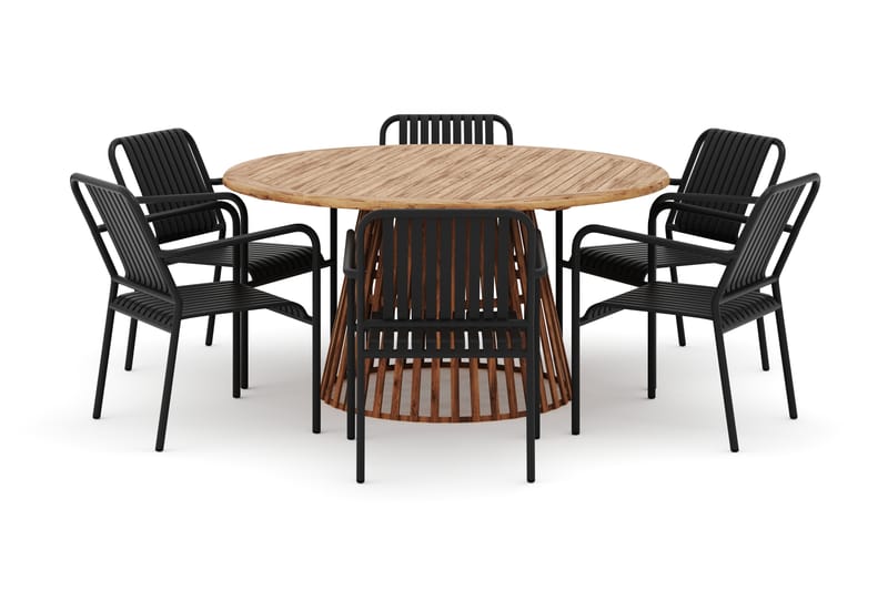 Lakenview Rundt Spisebord 150 cm med 6 Gardeno Spisestole - Natur - Havemøbler - Udendørsgruppe - Havesæt