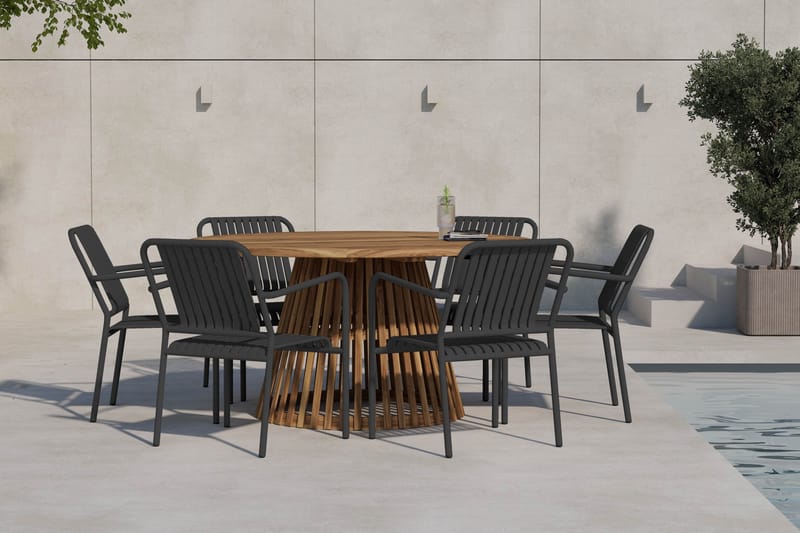 Lakenview Rundt Spisebord 150 cm med 6 Gardeno Spisestole - Natur - Havemøbler - Udendørsgruppe - Havesæt
