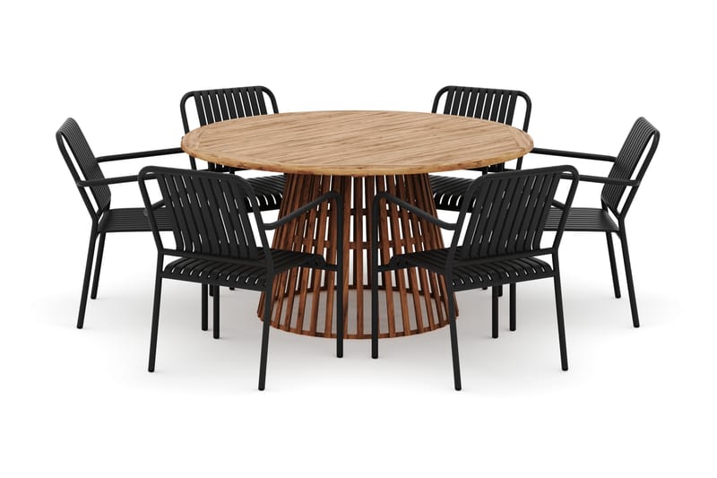 Lakenview Rundt Spisebord 150 cm med 6 Gardeno Spisestole - Natur - Havemøbler - Udendørsgruppe - Havesæt