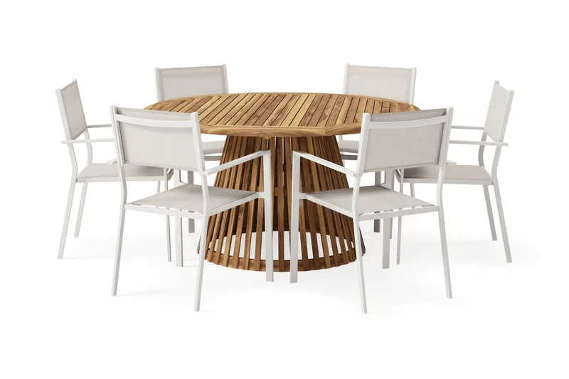 Lakenview Rundt Spisebord 150 cm med 6 Las Vegas Armlænsstole, Natur