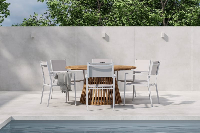 Lakenview Rundt Spisebord 150 cm med 6 Las Vegas Armlænsstole - Natur - Havemøbler - Udendørsgruppe - Havesæt