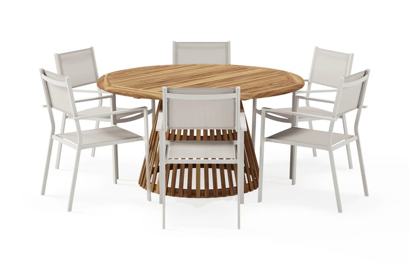 Lakenview Rundt Spisebord 150 cm med 6 Las Vegas Armlænsstole - Natur - Havemøbler - Udendørsgruppe - Havesæt