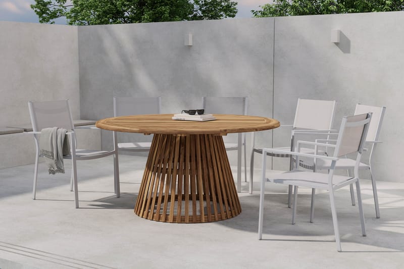 Lakenview Rundt Spisebord 150 cm med 6 Las Vegas Armlænsstole - Natur - Havemøbler - Udendørsgruppe - Havesæt
