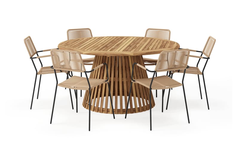 Lakenview Rundt Spisebord 150 cm med 6 Lindos Spisestole - Natur - Havemøbler - Udendørsgruppe - Havesæt