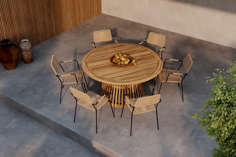 Lakenview Rundt Spisebord 150 cm med 6 Lindos Spisestole - Natur - Havemøbler - Udendørsgruppe - Havesæt