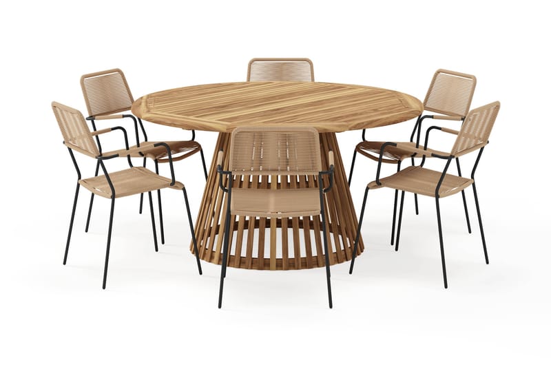 Lakenview Rundt Spisebord 150 cm med 6 Lindos Spisestole - Natur - Havemøbler - Udendørsgruppe - Havesæt