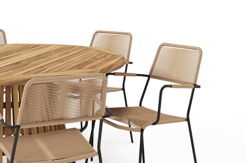 Lakenview Rundt Spisebord 150 cm med 6 Lindos Spisestole - Natur - Havemøbler - Udendørsgruppe - Havesæt
