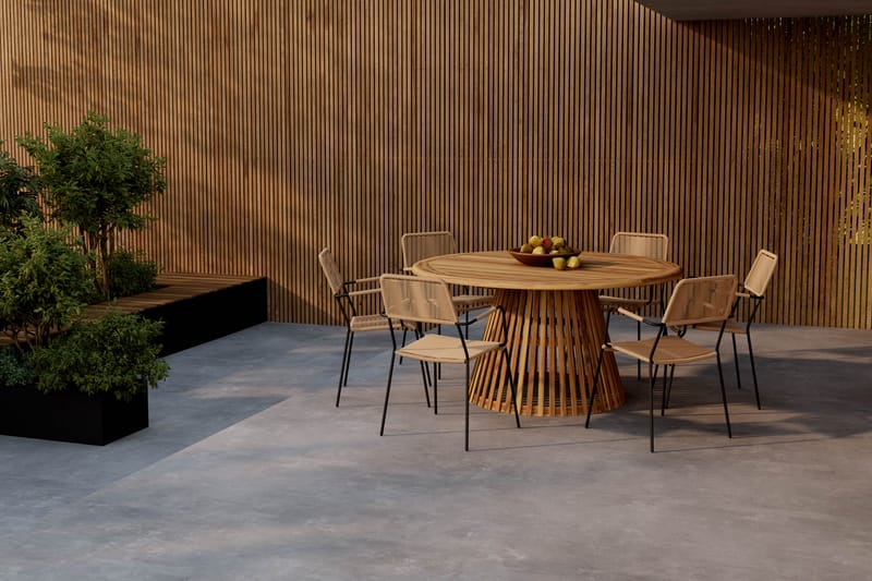 Lakenview Rundt Spisebord 150 cm med 6 Lindos Spisestole - Natur - Havemøbler - Udendørsgruppe - Havesæt