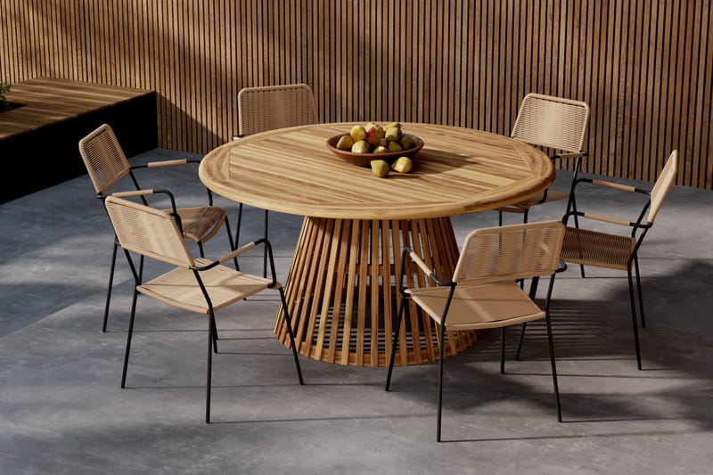 Lakenview Rundt Spisebord 150 cm med 6 Lindos Spisestole - Natur - Havemøbler - Udendørsgruppe - Havesæt