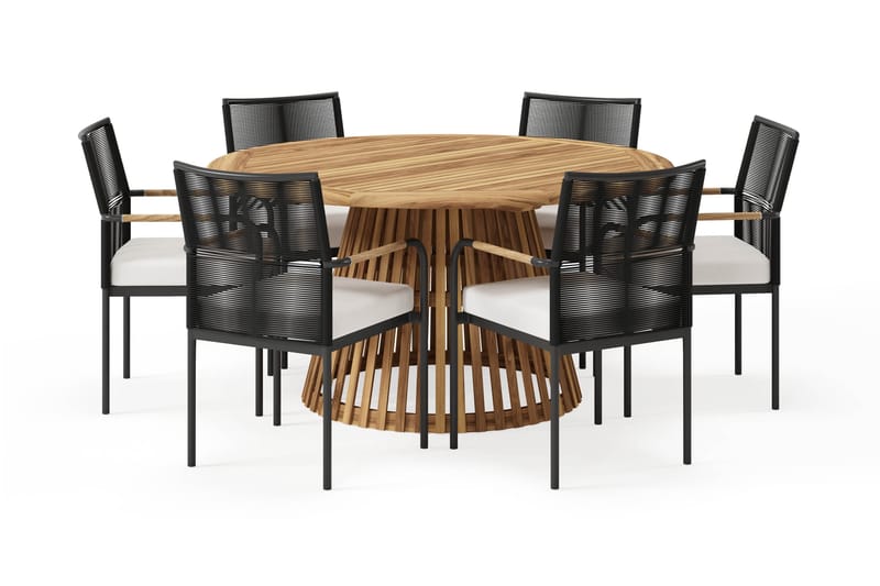 Lakenview Rundt Spisebord 150 cm med 6 Sonia Spisestole - Natur - Havemøbler - Udendørsgruppe - Havesæt