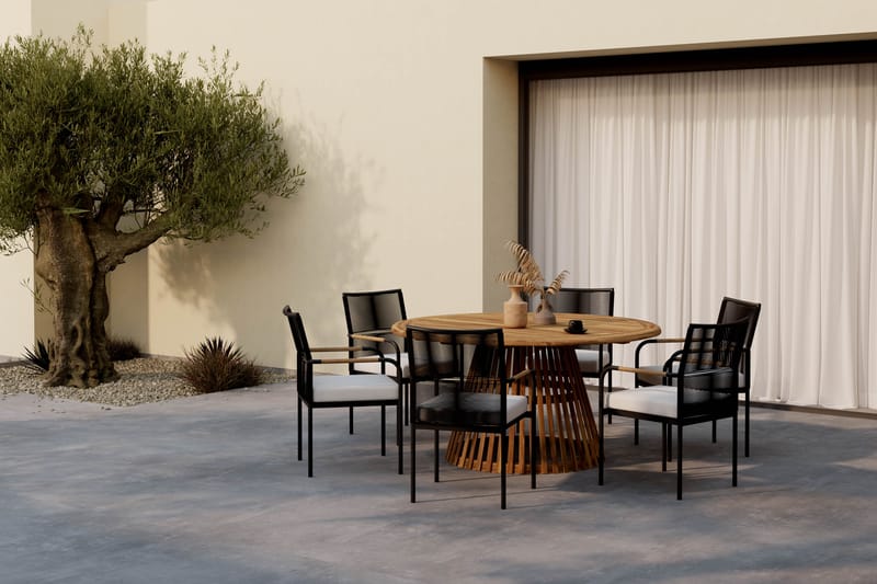 Lakenview Rundt Spisebord 150 cm med 6 Sonia Spisestole - Natur - Havemøbler - Udendørsgruppe - Havesæt
