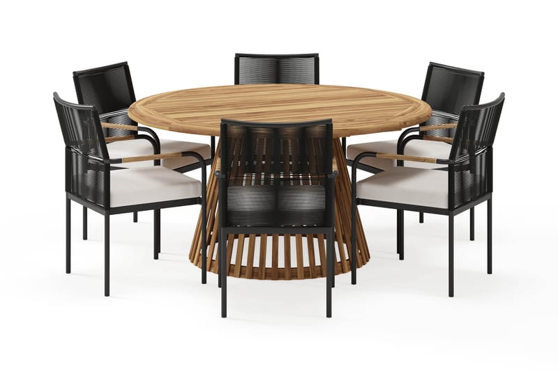Lakenview Rundt Spisebord 150 cm med 6 Sonia Spisestole - Natur - Havemøbler - Udendørsgruppe - Havesæt