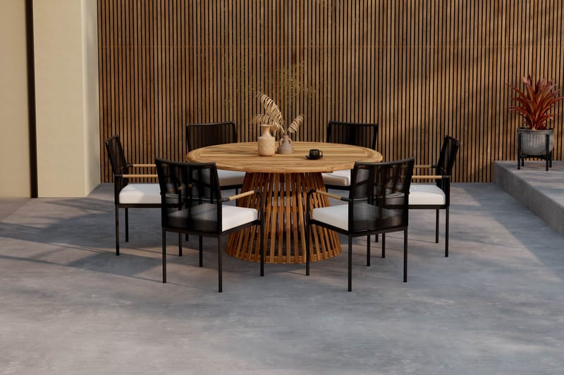 Lakenview Rundt Spisebord 150 cm med 6 Sonia Spisestole - Natur - Havemøbler - Udendørsgruppe - Havesæt