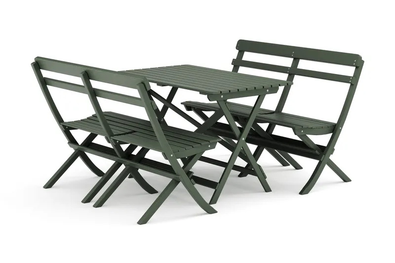 Landet udendørs spisegruppe 118x70x74 cm med 2 sofaer, Grøn