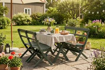 Landet udendørs spisegruppe 118x70x74 cm med 2 sofaer - Grøn - Havemøbler - Udendørsgruppe - Havesæt