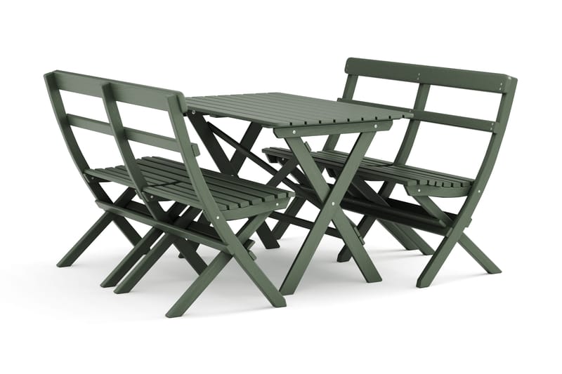 Landet udendørs spisegruppe 118x70x74 cm med 2 sofaer, Grøn