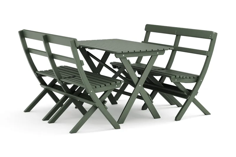 Landet udendørs spisegruppe 118x70x74 cm med 2 sofaer, Grøn