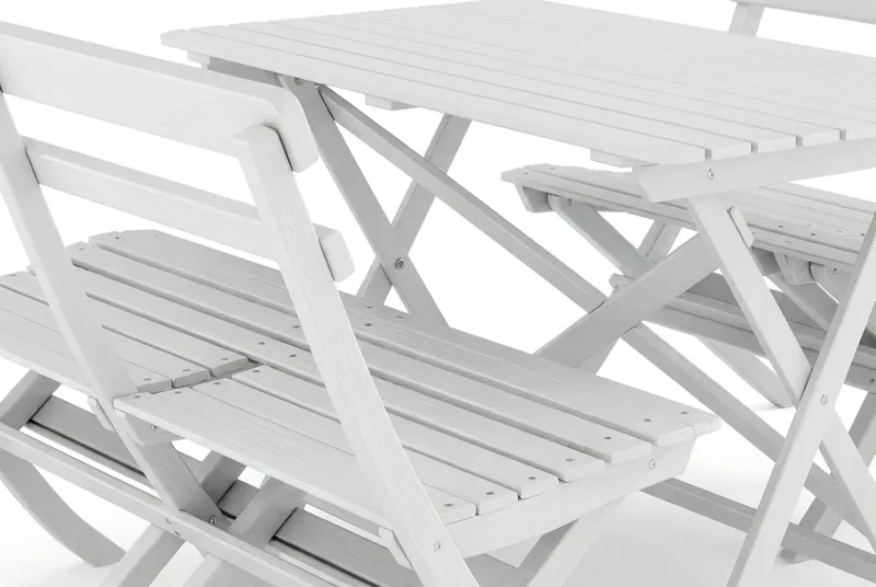 Landet udendørs spisegruppe 118x70x74 cm med 2 sofaer - Hvid - Havemøbler - Udendørsgruppe - Havesæt