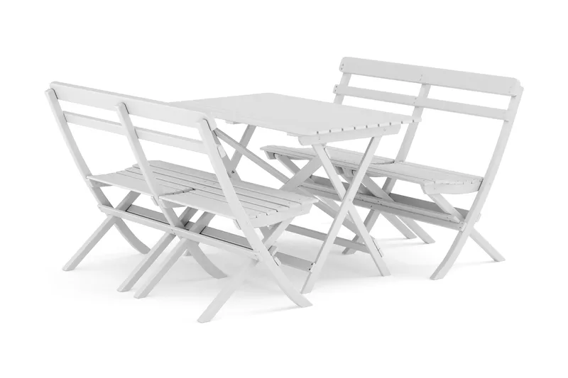 Landet udendørs spisegruppe 118x70x74 cm med 2 sofaer, Hvid