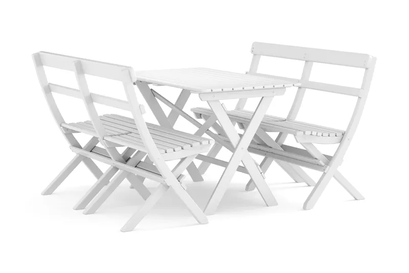 Landet udendørs spisegruppe 118x70x74 cm med 2 sofaer, Hvid