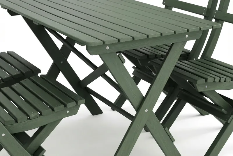 Landet udendørs spisegruppe 118x70x74 cm med 4 klapstole - Grøn - Havemøbler - Udendørsgruppe - Havesæt