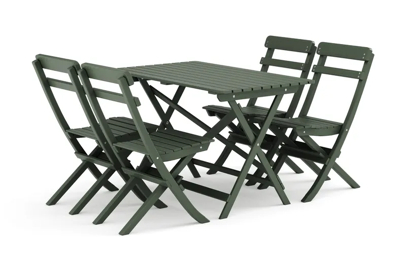 Landet udendørs spisegruppe 118x70x74 cm med 4 klapstole, Grøn