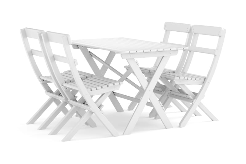 Landet udendørs spisegruppe 118x70x74 cm med 4 klapstole - Hvid - Havemøbler - Udendørsgruppe - Havesæt