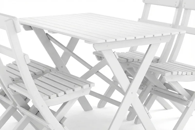 Landet udendørs spisegruppe 118x70x74 cm med 4 klapstole - Hvid - Havemøbler - Udendørsgruppe - Havesæt