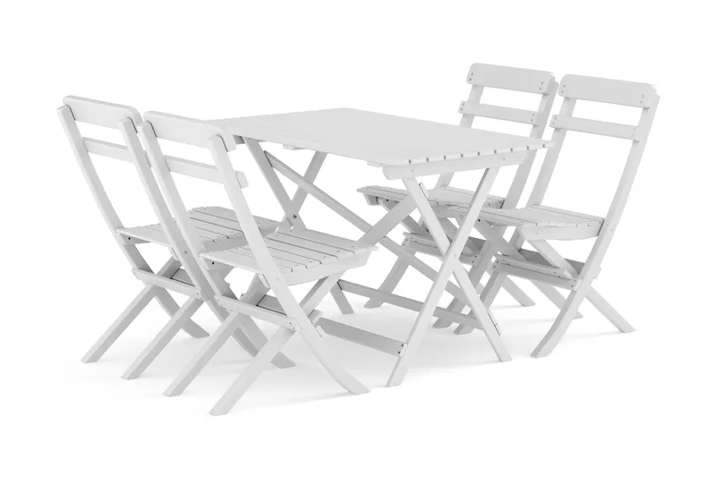 Landet udendørs spisegruppe 118x70x74 cm med 4 klapstole, Hvid