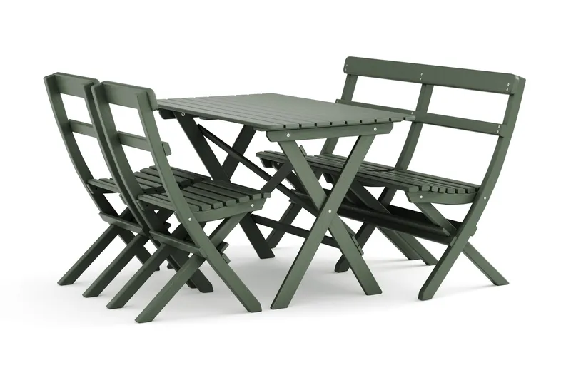 Landet udendørs spisegruppe 118x70x74 cm med sofa og 2 klapstole, Grøn