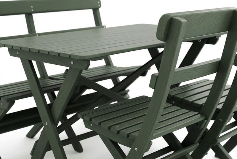 Landet udendørs spisegruppe 118x70x74 cm med sofa og 2 klapstole - Grøn - Havemøbler - Udendørsgruppe - Havesæt