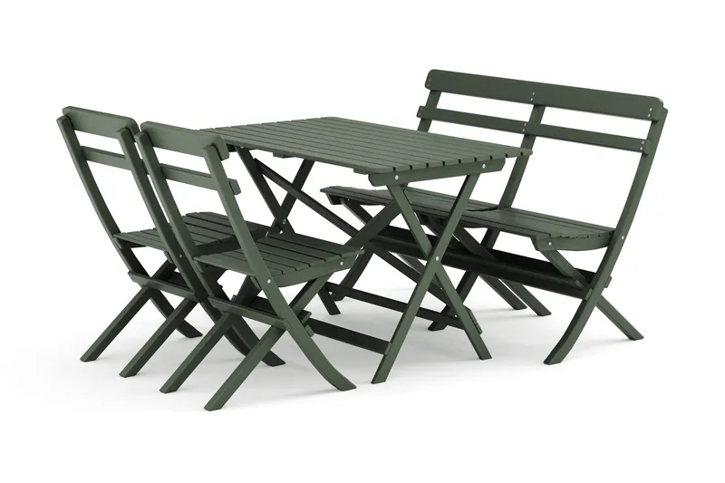 Landet udendørs spisegruppe 118x70x74 cm med sofa og 2 klapstole, Grøn