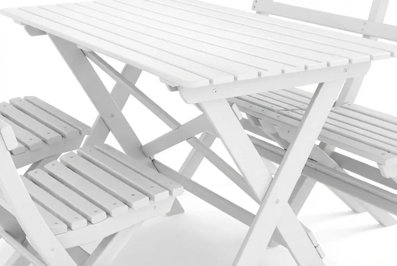 Landet udendørs spisegruppe 118x70x74 cm med sofa og 2 klapstole - Hvid - Havemøbler - Udendørsgruppe - Havesæt