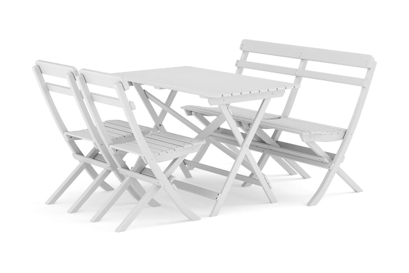 Landet udendørs spisegruppe 118x70x74 cm med sofa og 2 klapstole, Hvid