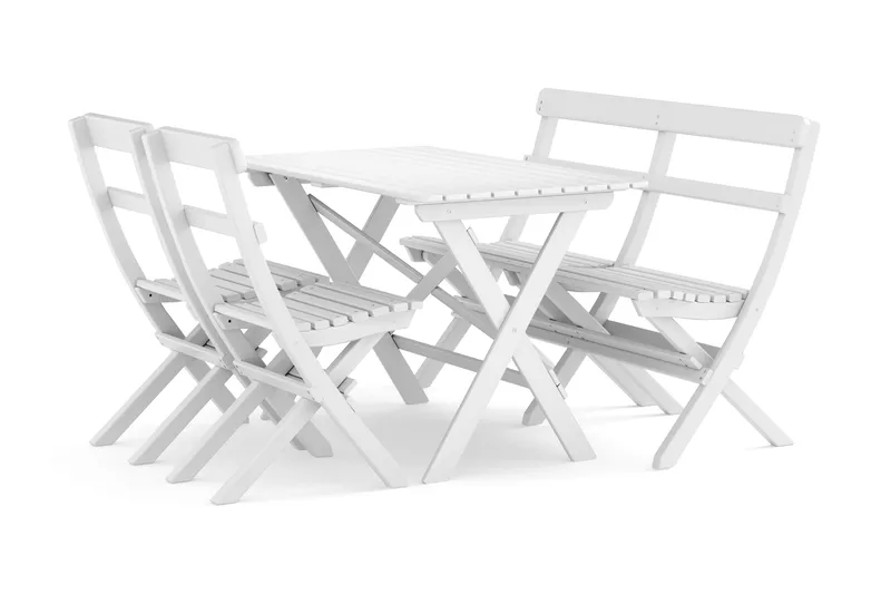 Landet udendørs spisegruppe 118x70x74 cm med sofa og 2 klapstole, Hvid