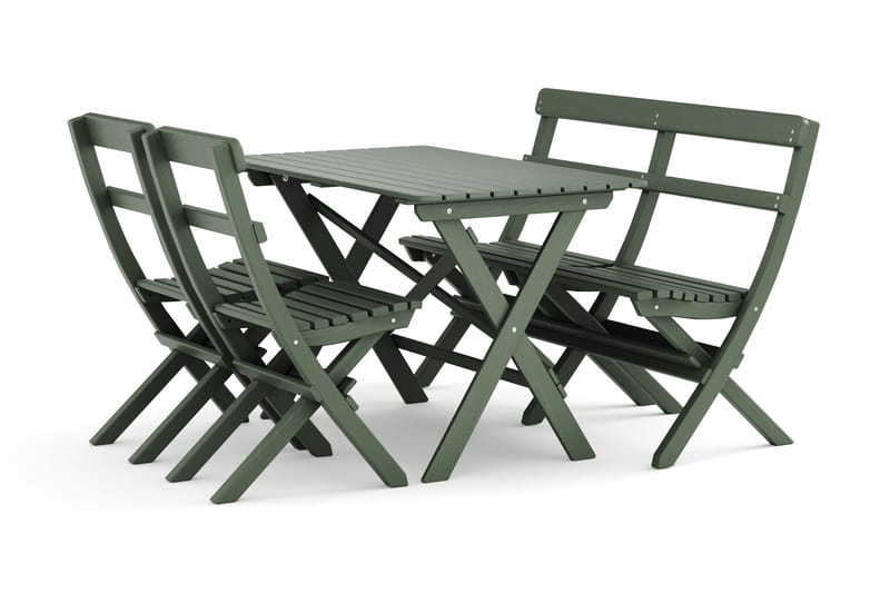 Landet Utendørs spisegruppe 118x70x74 cm med sofa og 2 klapstole, Grøn