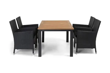 Las Vegas Havesæt 152-210 + 4 Thor Lænestole - Sort/Teak - Havemøbler - Udendørsgruppe - Havesæt