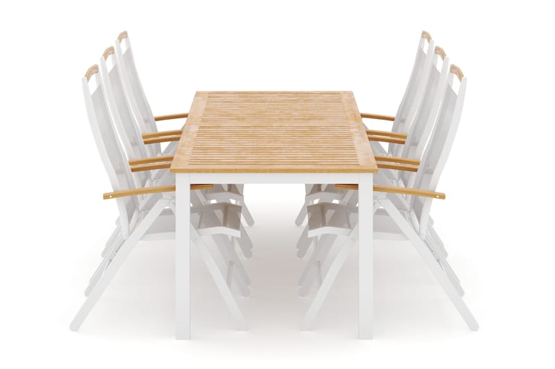 Las Vegas udendørs havemøbelsæt, udtrækkeligt 220x280x100 cm med 6 Las Vegas positionsstole, Hvid