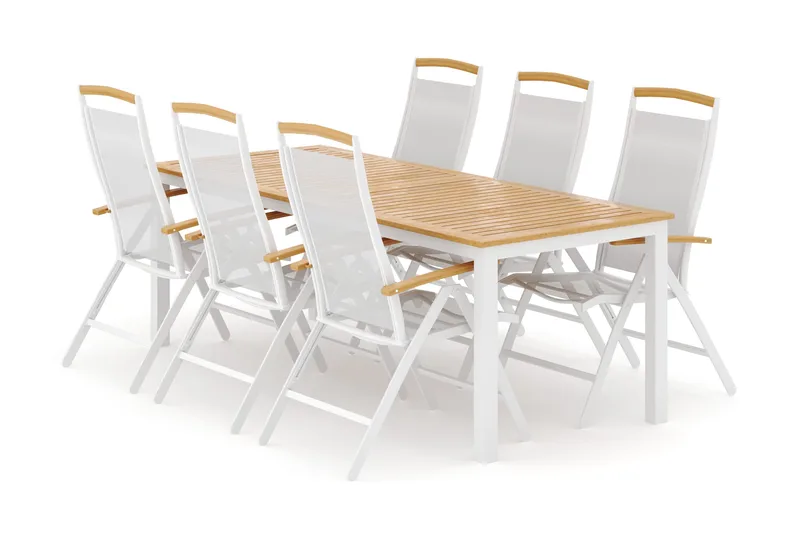 Las Vegas udendørs havemøbelsæt, udtrækkeligt 220x280x100 cm med 6 Las Vegas positionsstole - Hvid - Havemøbler - Udendørsgruppe - Havesæt