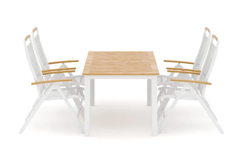 Las Vegas udendørs spisegruppe, udtræksbar 152-210x90 cm med 4 Las Vegas positionsstole, Hvid