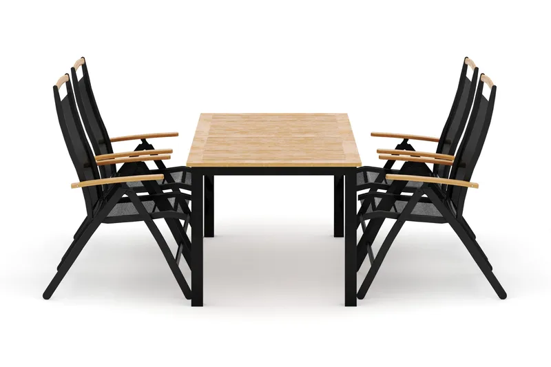 Las Vegas udendørs spisegruppe, udtræksbar 152-210x90 cm med 4 Las Vegas positionsstole, Sort