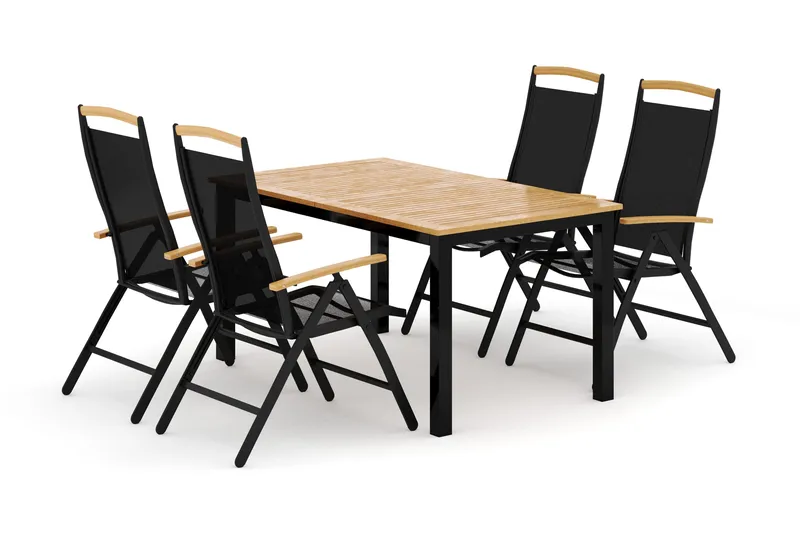 Las Vegas udendørs spisegruppe udtrækkelig 152-210x90 cm med 4 Las Vegas positionsstole - Sort - Havemøbler - Udendørsgruppe - Havesæt