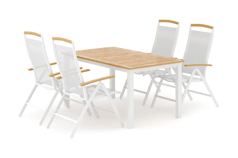 Las Vegas udendørs spisegruppe udtrækkelig 152-210x90 cm med 4 Las Vegas positionsstole - Hvid - Havemøbler - Udendørsgruppe - Havesæt