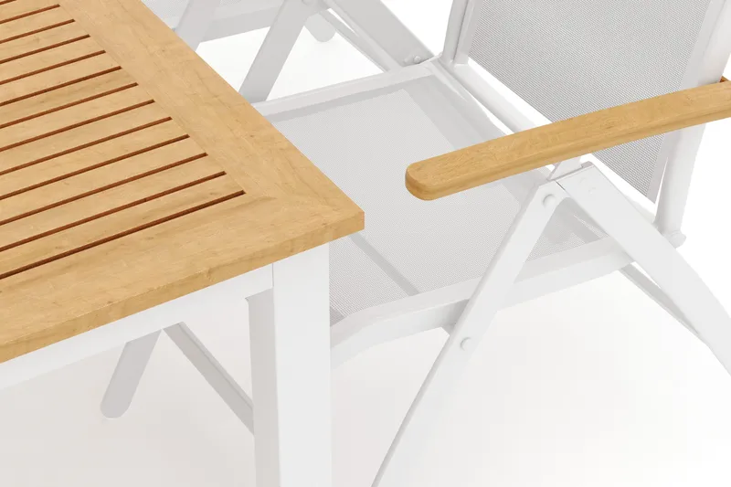 Las Vegas udendørs spisegruppe udtrækkelig 152-210x90 cm med 4 Las Vegas positionsstole - Hvid - Havemøbler - Udendørsgruppe - Havesæt