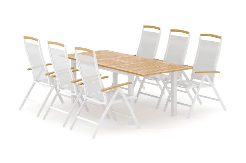 Las Vegas udendørs spisegruppe udtrækkelig 152-210x90 cm med 6 Las Vegas positionsstole - Hvid - Havemøbler - Udendørsgruppe - Havesæt