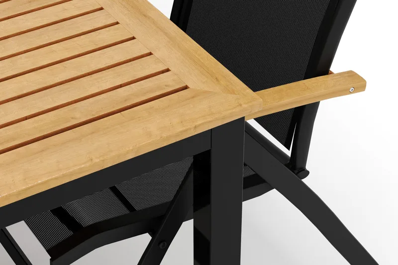 Las Vegas udendørs spisegruppe udtrækkelig 220x280x100 cm med 6 Las Vegas positionsstole - Sort - Havemøbler - Udendørsgruppe - Havesæt