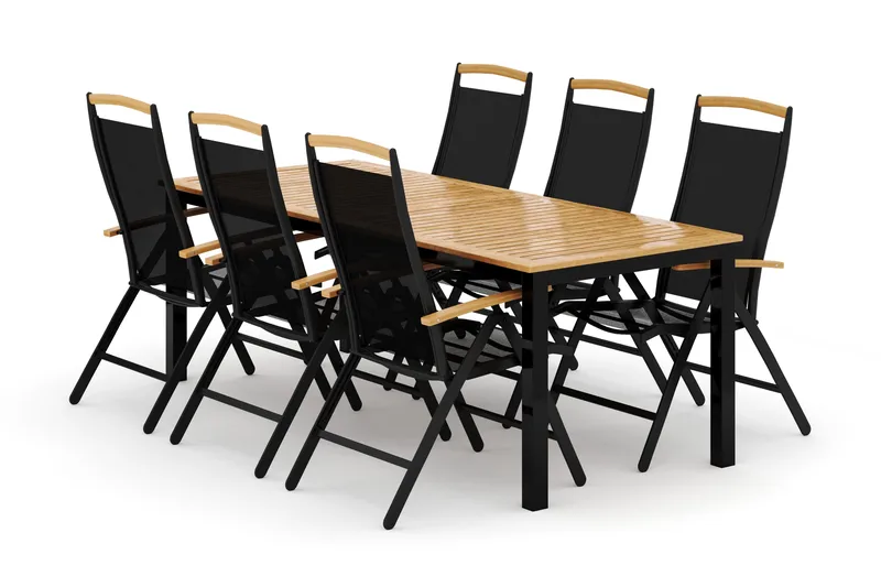 Las Vegas udendørs spisegruppe udtrækkelig 220x280x100 cm med 6 Las Vegas positionsstole - Sort - Havemøbler - Udendørsgruppe - Havesæt