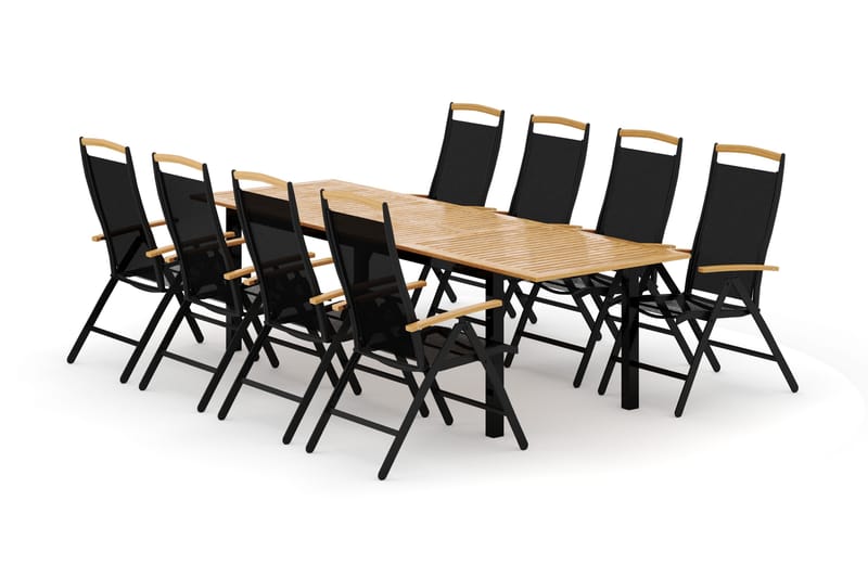 Las Vegas udendørs spisegruppe udtrækkelig 220x280x100 cm med 8 Las Vegas positionsstole - Sort - Havemøbler - Udendørsgruppe - Havesæt