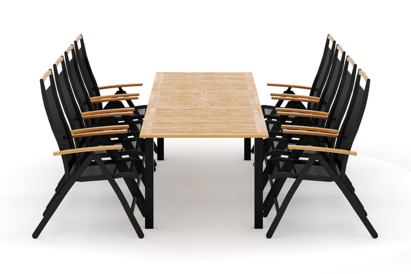 Las Vegas udendørs spisegruppe udtrækkelig 220x280x100 cm med 8 Las Vegas positionsstole, Sort